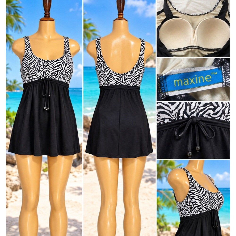 Maxine of Swimdress Black White 16 One Piece Zebra Print Tummy Control